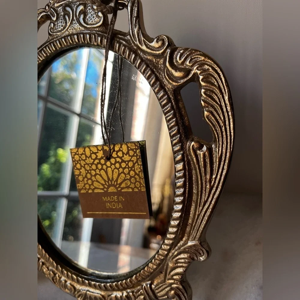 Ornate Gold Oval Mirror metal or brass frame made in India